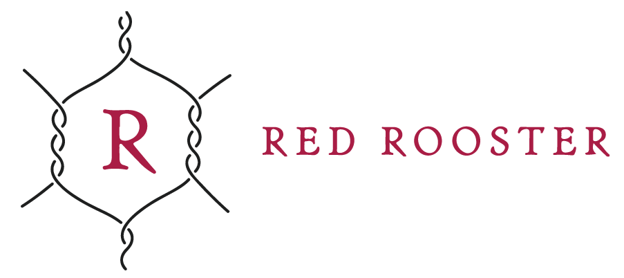 Red Rooster logo with stylized "R" in hexagon.