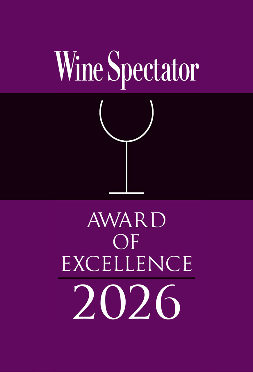 Wine Spectator Award of Excellence 2026 logo on a purple background.